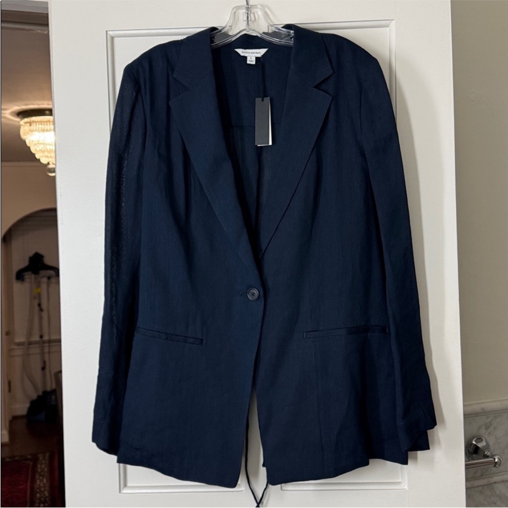 NEW! Banana Republic Navy Linen-Viscose Open-Back Blazer - Size XXS 🎪 - Picture 6 of 8